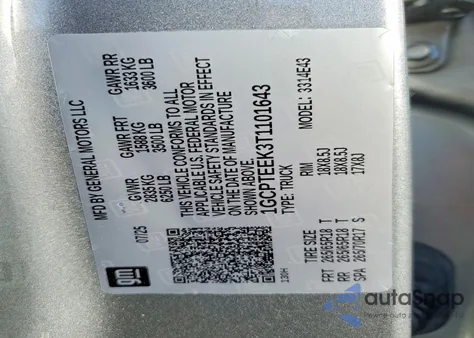 2026 Chevrolet Colorado Trail Boss из США, поврежденный, VIN 1GCPTEEK3T1101643